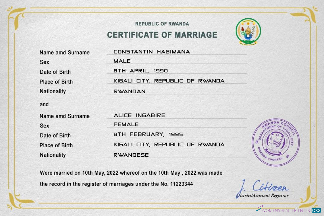 Download Rwanda marriage certificate PSD template Photoshop template